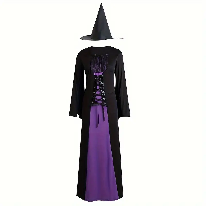Disfraz de Bruja Morada y Negra para Mujer con Sombrero | Halloween Adulto