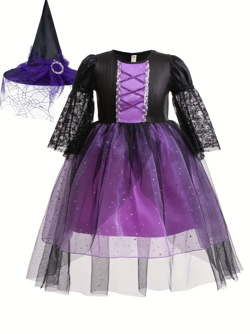 Disfraz de Bruja Morado con Sombrero para Niñas