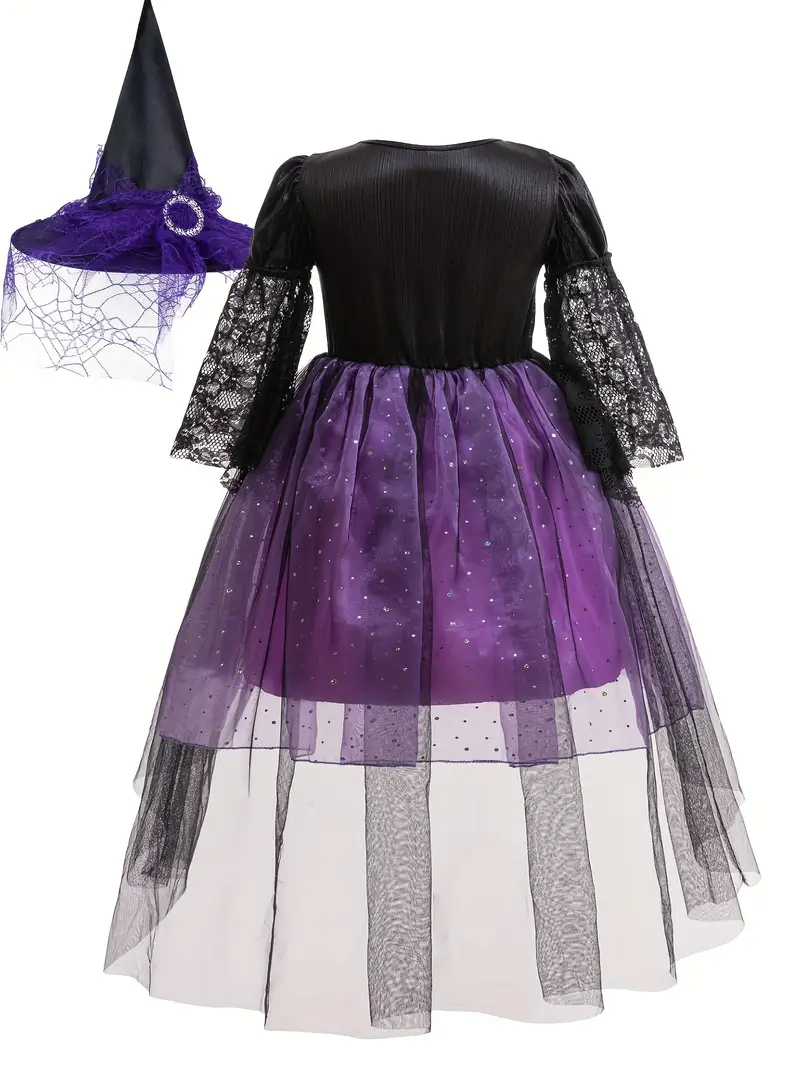 Disfraz de Bruja Morado con Sombrero para Niñas miniatura 2