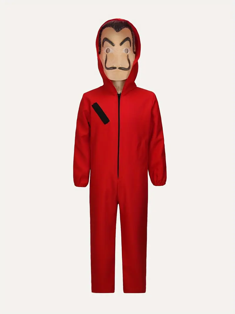 Disfraz La Casa de Papel Infantil – Mono Rojo con Capucha y Máscara de Dalí (Niños)