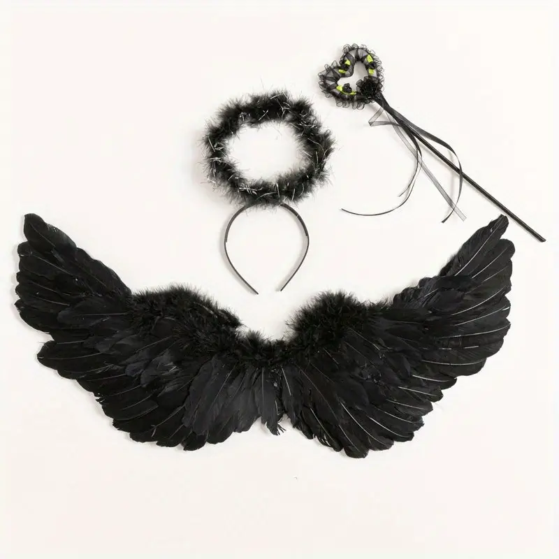 Disfraz de Ángel Negro Mujer – Alas con Plumas, Falda de Tul y Halo para Halloween miniatura 3