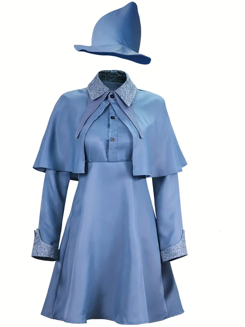 Disfraz Beauxbatons Harry Potter para Mujer – Vestido Azul con Capa y Sombrero 💙 | La Cueva del Terror