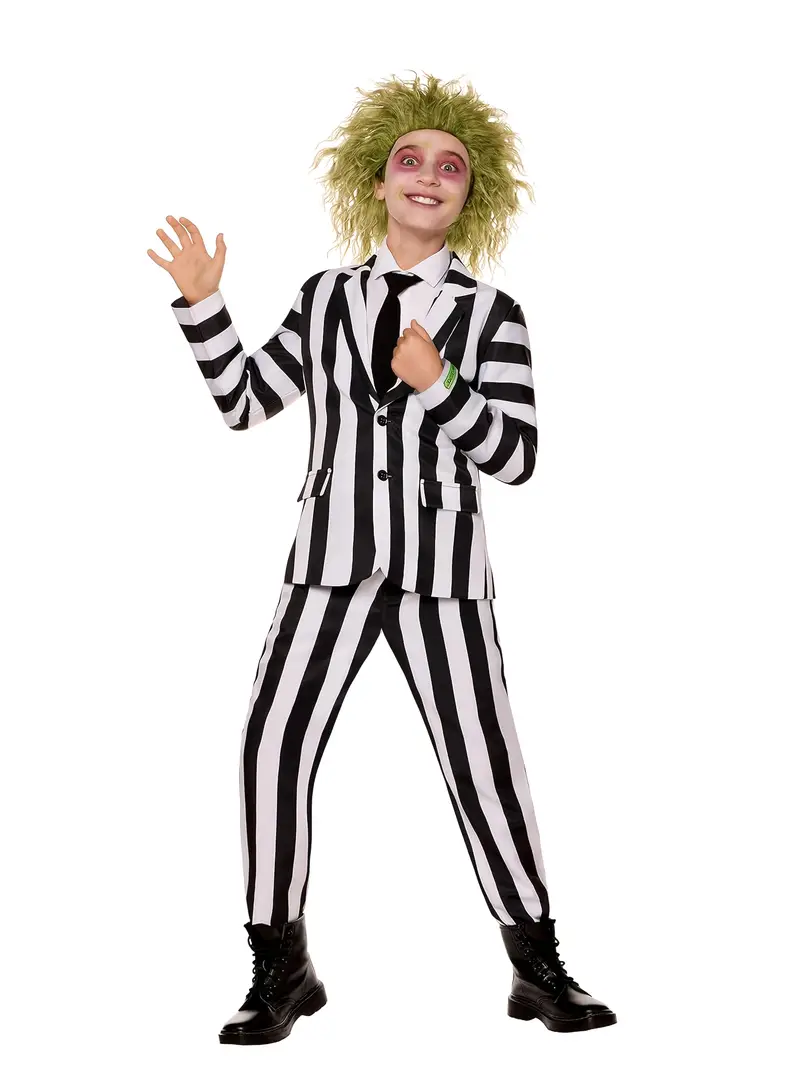 Disfraz de Beetlejuice para Niño – Traje a Rayas Blancas y Negras con Corbata 🎩