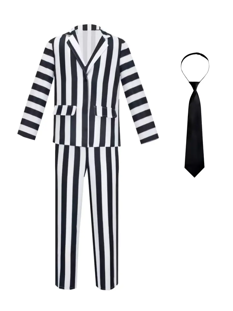 Disfraz de Beetlejuice para Niño – Traje a Rayas Blancas y Negras con Corbata 🎩 miniatura 2