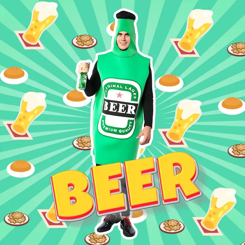 Disfraz de Botella de Cerveza para Adultos – Traje Verde Divertido 🍺 miniatura 3