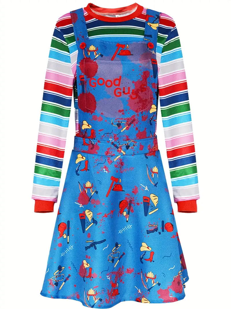 Disfraz de Chucky Mujer – Vestido Good Guys con Camiseta Rayada para Halloween