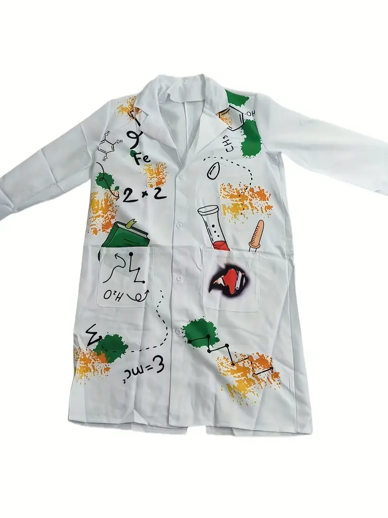 Disfraz de Científico Loco para Hombre – Bata con Diseños de Laboratorio y Peluca Blanca miniatura 2