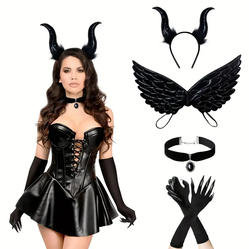 Disfraz de Demonio Oscuro para Mujer – Alas, Guantes y Cuernos 🖤 | La Cueva del Terror