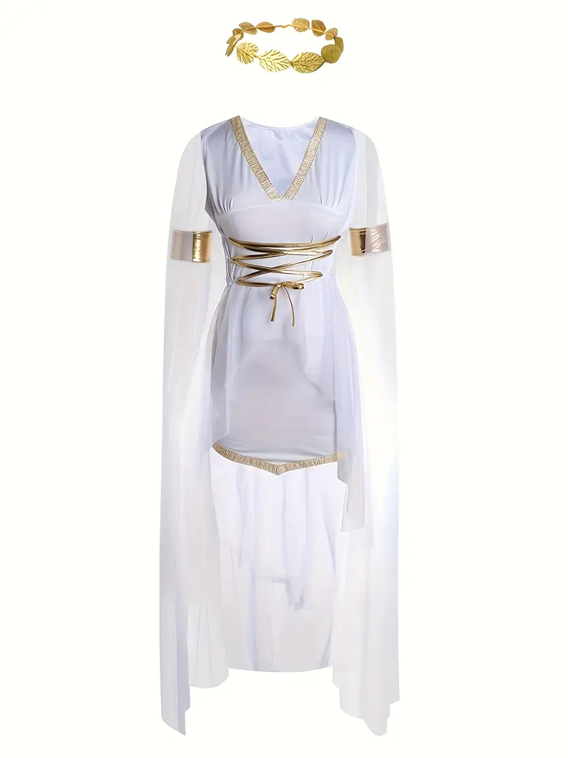 Disfraz de Diosa Griega Romana Mujer – Vestido Blanco con Tocado y Accesorios miniatura 2