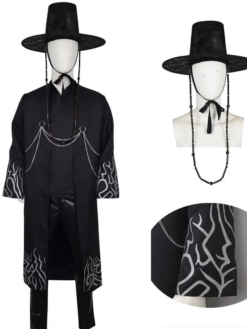 Disfraz de Geto Suguru Jujutsu Kaisen para Hombre – Traje Negro con Sombrero Tradicional ⚫ | La Cueva del Terror