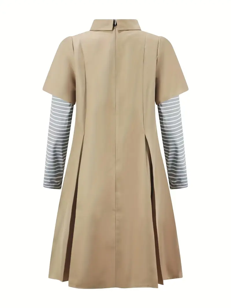 Disfraz de Megan para Niña – Vestido Beige con Lazo y Mangas Rayadas 🎀 miniatura 3