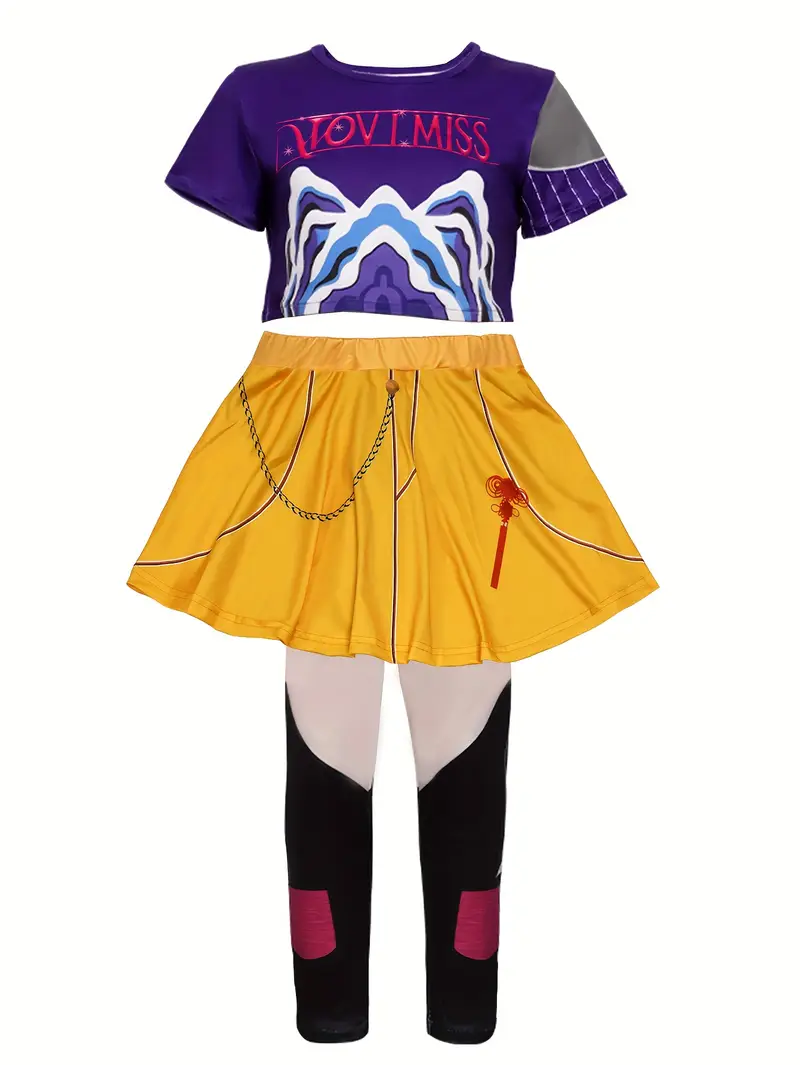 Disfraz K-Pop Demon Hunter Mira para Niña – Blusa Morada y Falda Amarilla 💫