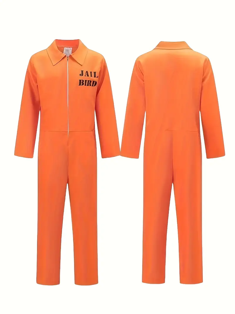 Disfraz de Prisionero Naranja Hombre – Overol Carcelario + Estampado “Jail Bird” miniatura 2