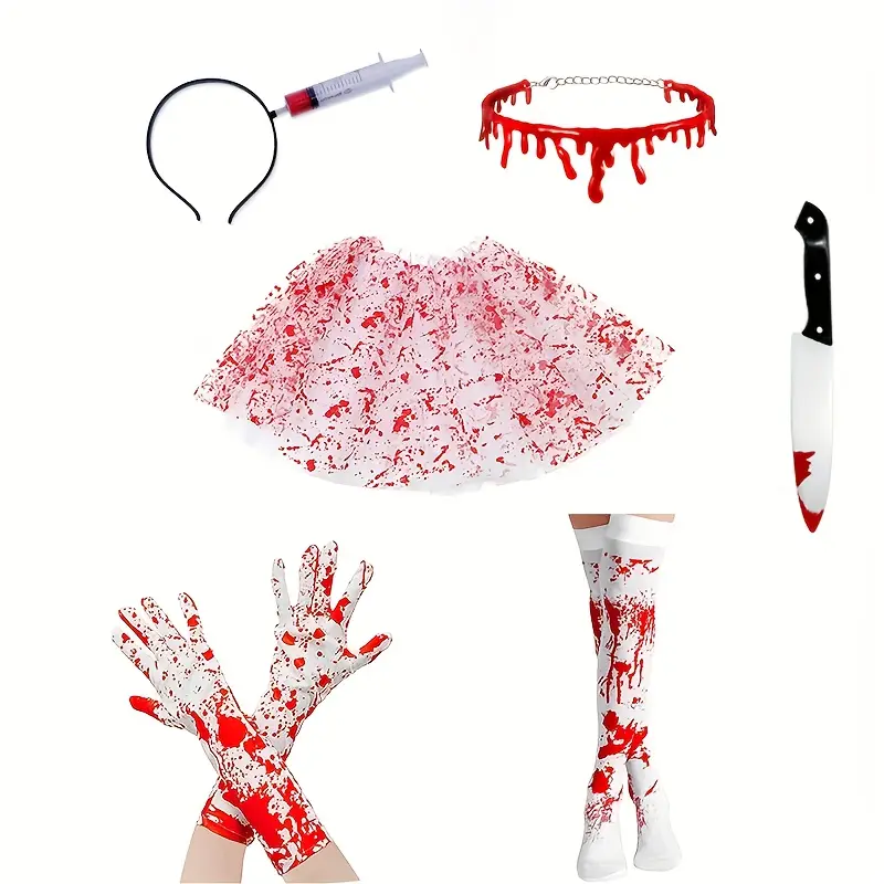 Disfraz Sangriento para Mujer – Set de 5 Piezas con Falda, Guantes y Medias Manchadas de Sangre 🩸 miniatura 2
