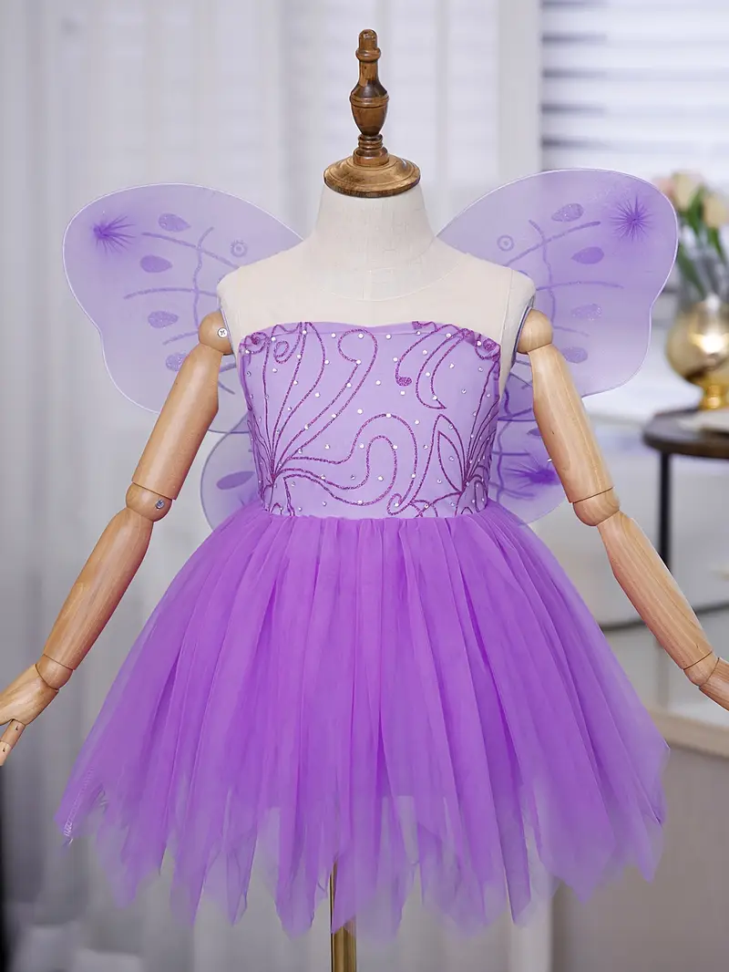 Disfraz de Hada Morada para Niña con Alas, Tiara y Vestido de Tul | Princesa Halloween miniatura 2