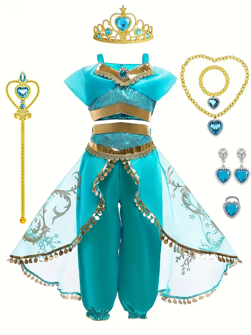 Disfraz de Princesa Jazmín Azul para Niñas con Accesorios