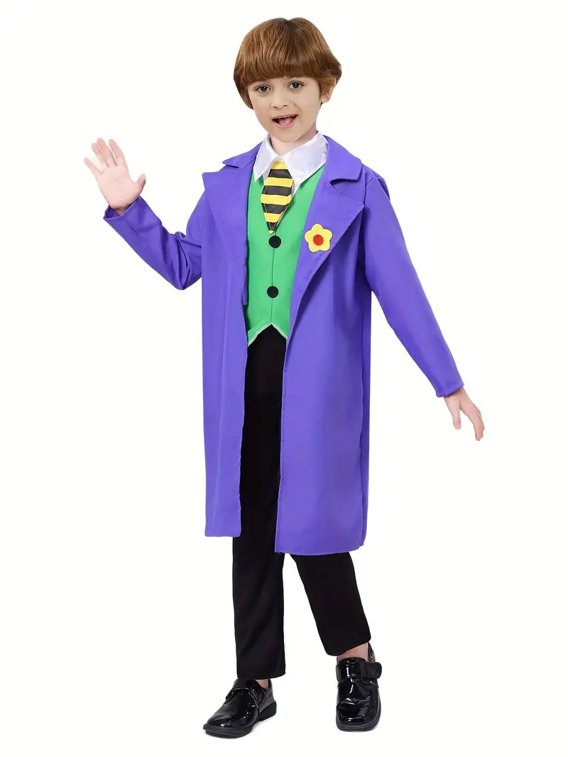 Disfraz de Joker Infantil – Traje con Saco Morado, Chaleco Verde y Pantalón (Niños)