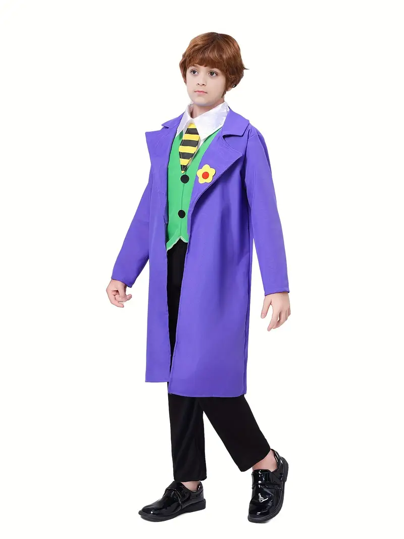Disfraz de Joker Infantil – Traje con Saco Morado, Chaleco Verde y Pantalón (Niños) miniatura 3