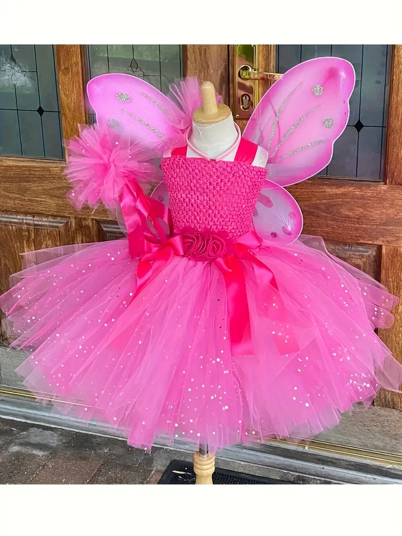 Disfraz de Hada Mariposa para Niña Rosa con Tul y Alas | Halloween y Cosplay miniatura 2