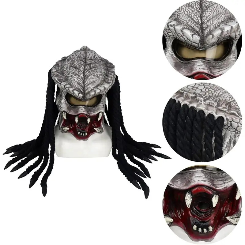 Máscara de Depredador Predator – Látex Realista con Trenzas y Detalles Alienígenas 👽