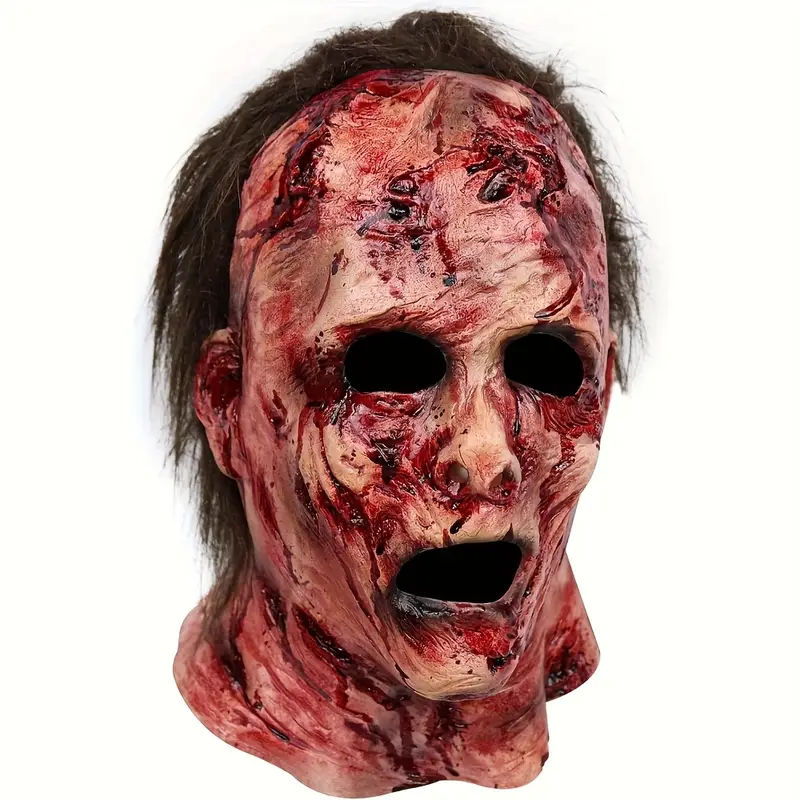 Máscara de Leatherface – La Masacre de Texas 🪓 | Látex Realista con Cabello y Detalles Sangrientos miniatura 2