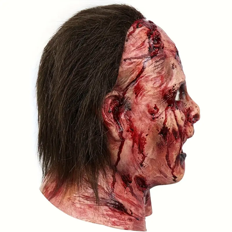 Máscara de Leatherface – La Masacre de Texas 🪓 | Látex Realista con Cabello y Detalles Sangrientos miniatura 3