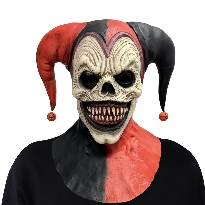 Máscara de Payaso Terrorífico – Rojo y Negro Realista para Halloween