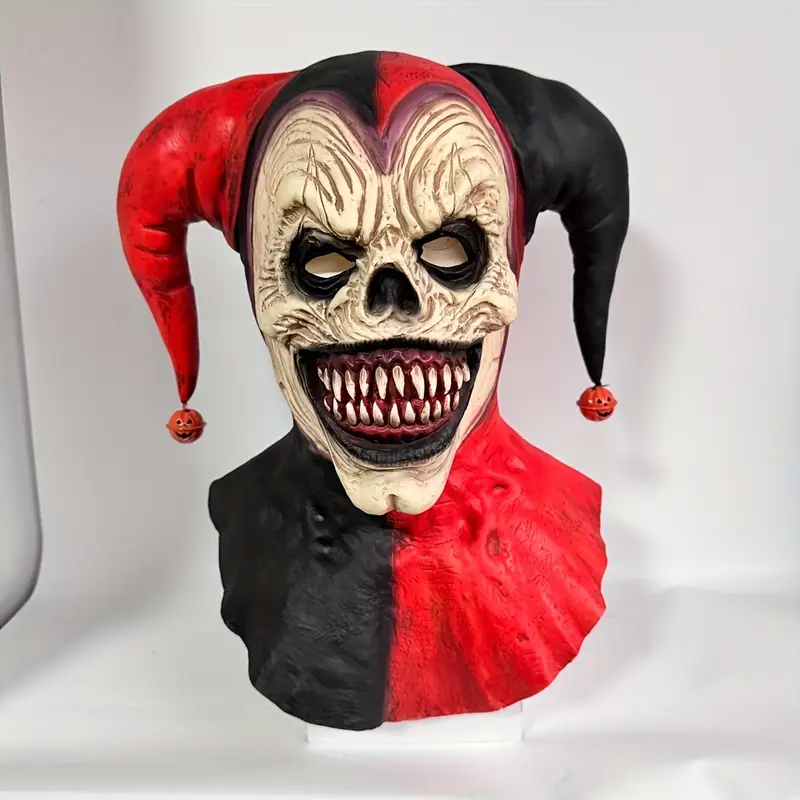 Máscara de Payaso Terrorífico – Rojo y Negro Realista para Halloween miniatura 3