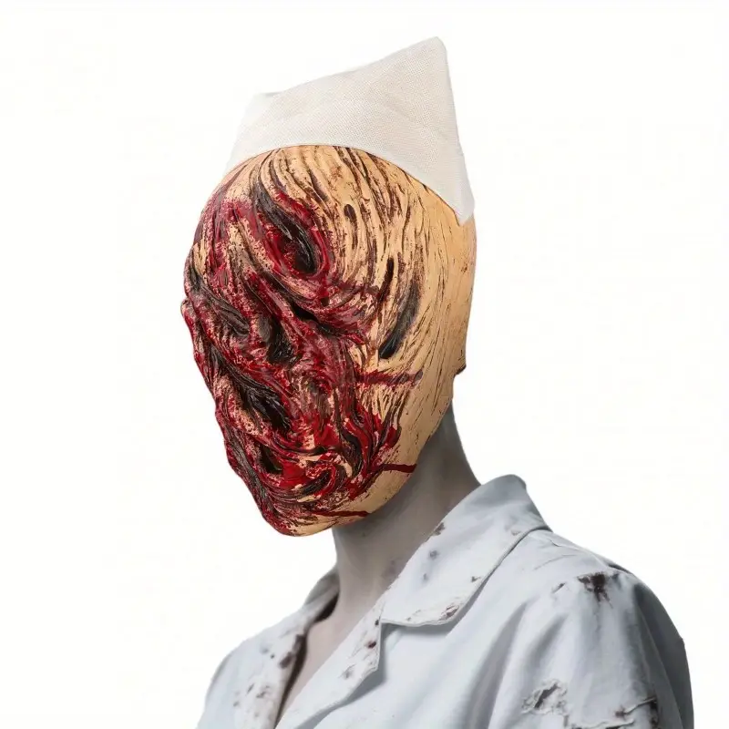 Máscara de Enfermera Silent Hill – Disfraz de Terror Realista con Sangre para Halloween y Cosplay