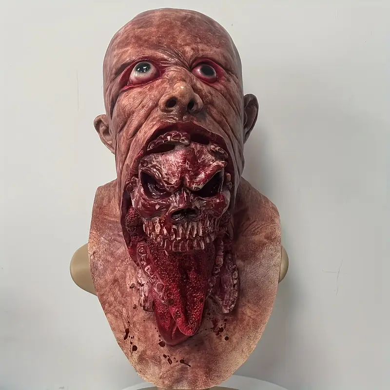 Máscara Realista de Látex Zombie – Terror Sangriento con Mandíbula y Dientes para Halloween