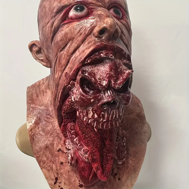 Máscara Realista de Látex Zombie – Terror Sangriento con Mandíbula y Dientes para Halloween miniatura 2