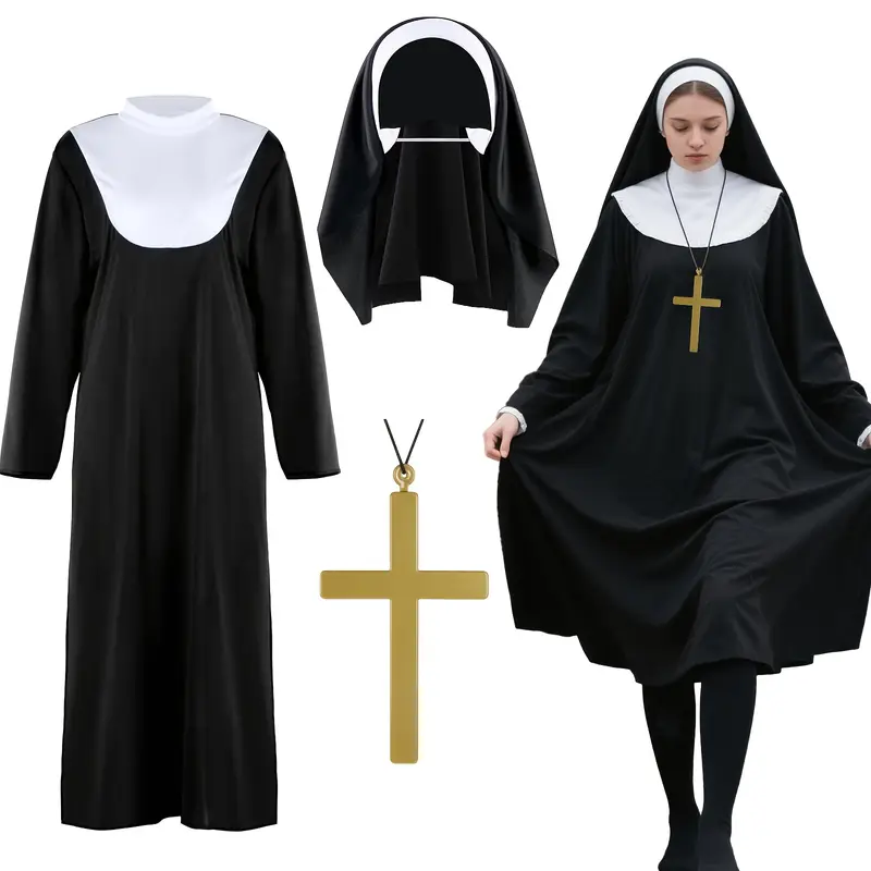 Disfraz de Monja para Mujer con Túnica, Velo y Cruz | Halloween Religioso
