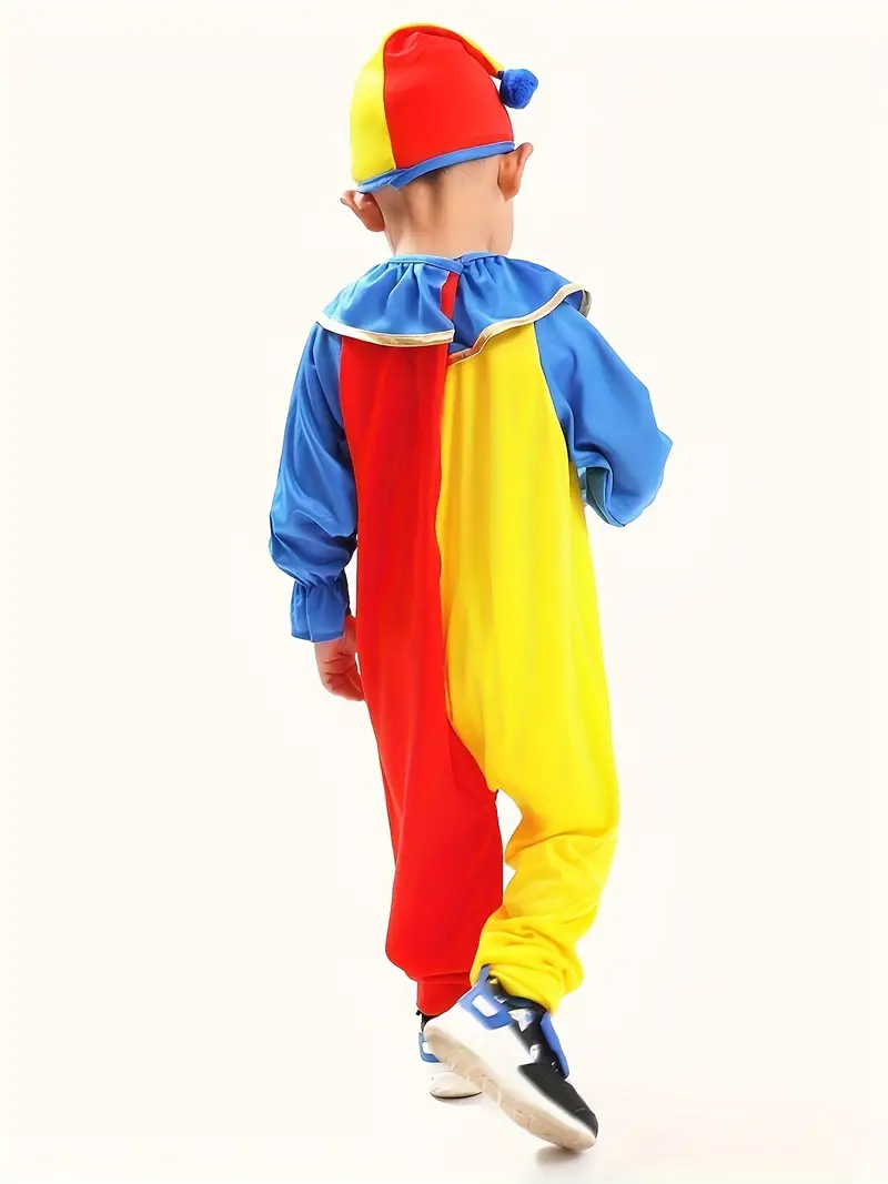 Disfraz de Payaso para Niños – Multicolor con Sombrero y Nariz Roja miniatura 2
