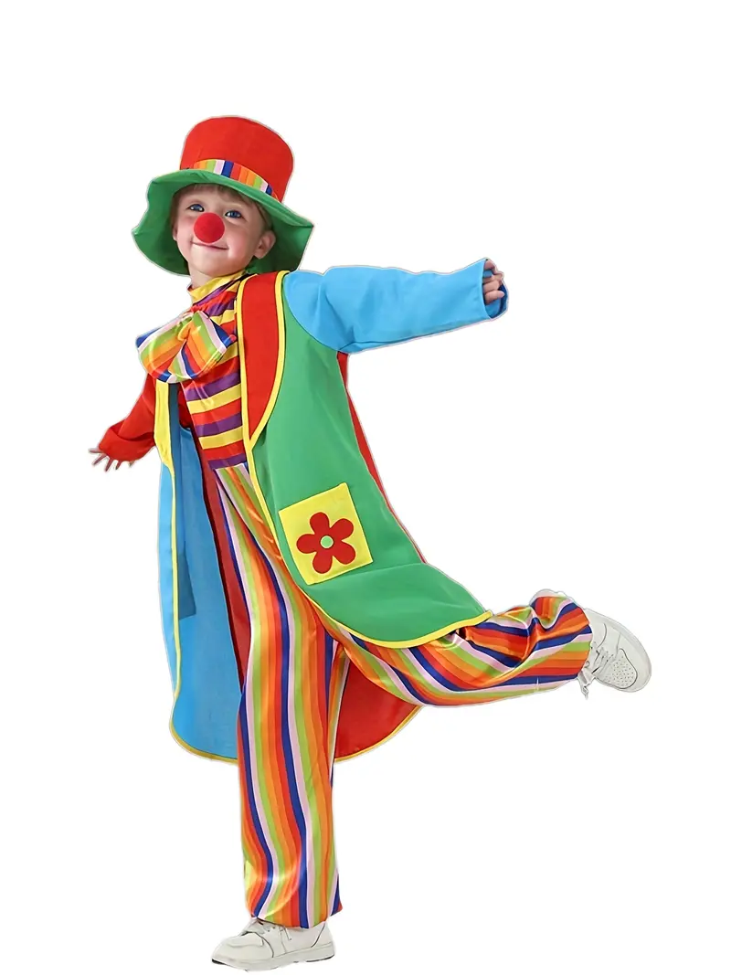 Disfraz de Payaso Arcoíris para Niños – Con Sombrero y Abrigo Largo Multicolor