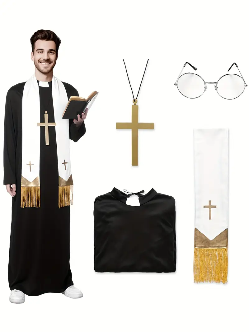 Disfraz de Sacerdote para Hombre con Túnica y Cruz | Halloween Religioso