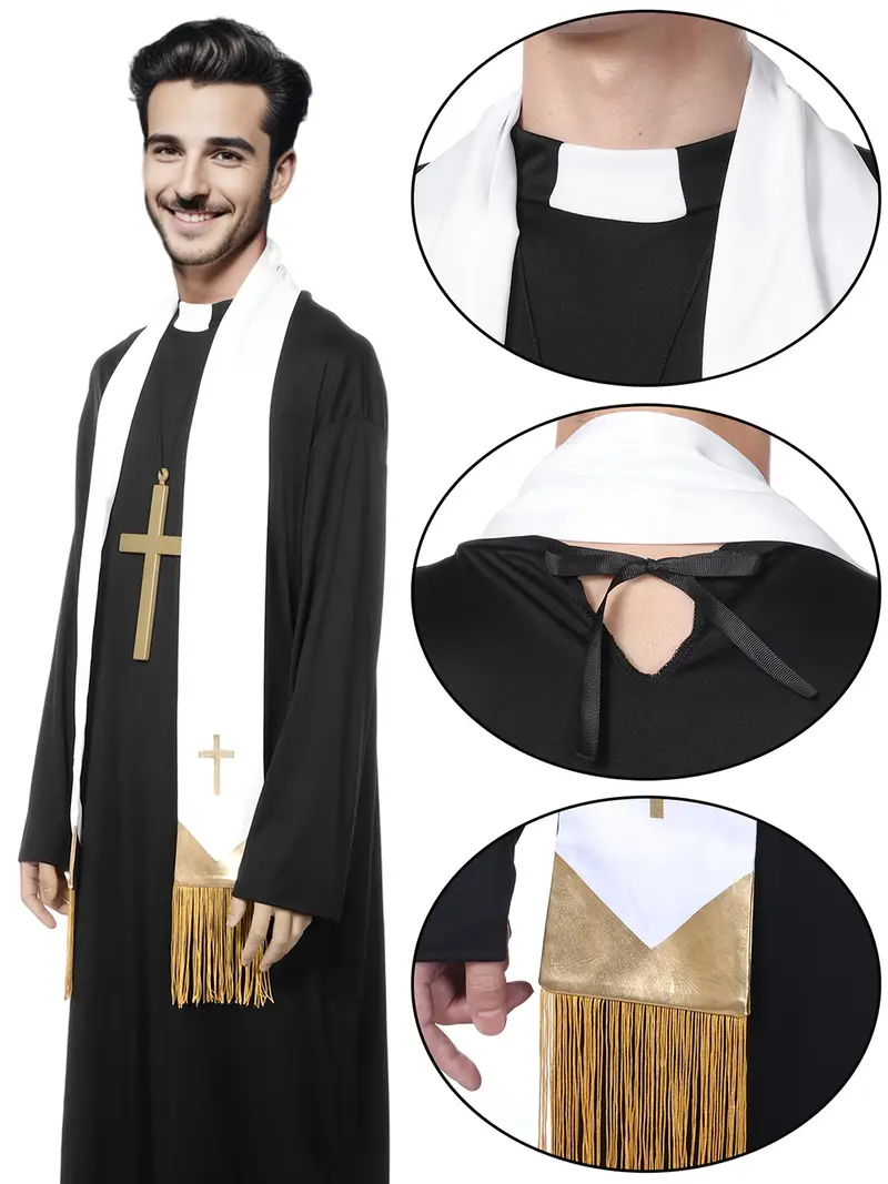 Disfraz de Sacerdote para Hombre con Túnica y Cruz | Halloween Religioso miniatura 2