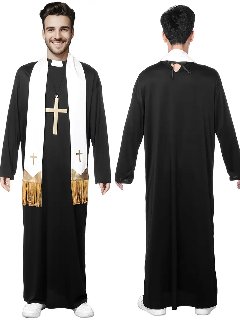 Disfraz de Sacerdote para Hombre con Túnica y Cruz | Halloween Religioso miniatura 3