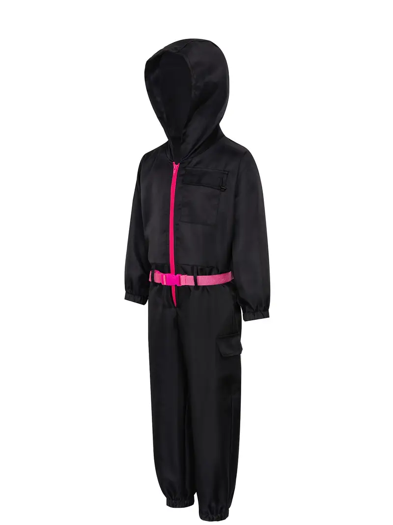 Disfraz Juego del Calamar para Niño con Mono Negro y Cinturón Rosa | Halloween miniatura 2