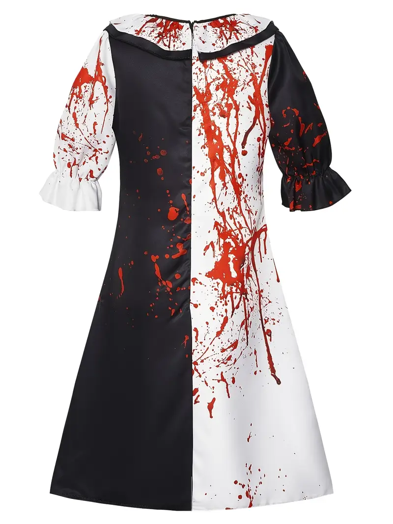 Disfraz de Niña Pálida Terrifier para Mujer | Vestido Sangriento Blanco y Negro miniatura 2